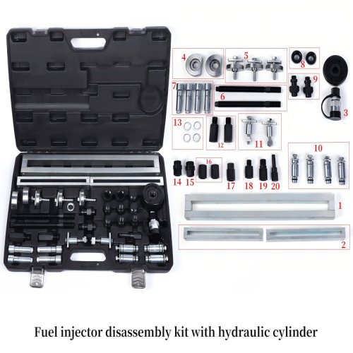 Fuel injector disassembly kit with hydraulic cylinder