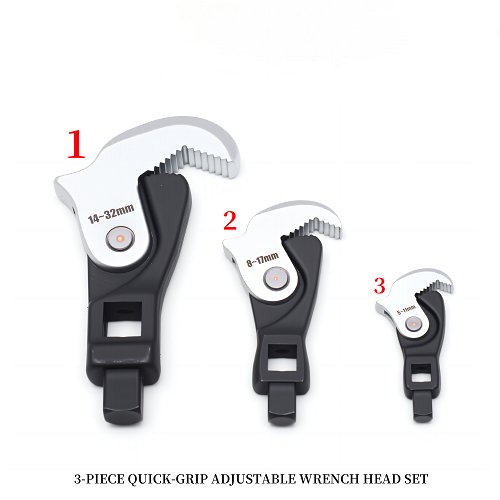 3-PIECE OUICK-GRIP ADJUSTABLE WRENCH HEAD SET