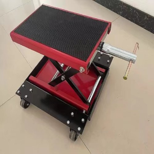 Motorcycle lift frame with mobile tray