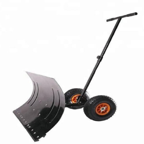 Snow shovel wheeled pusher