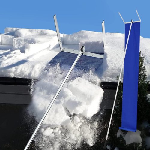 Telescopic snow removal rake with slide