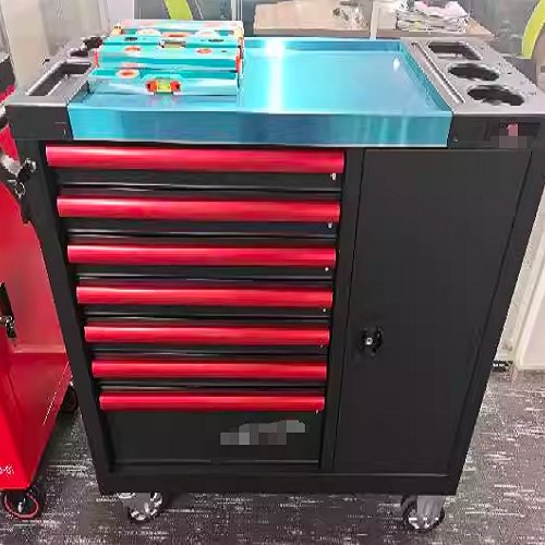 Seven Drawer Tool Cart With Side Cabinet