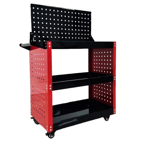 3-Tier Rolling Tool Cart with Pegboard And Back Panel