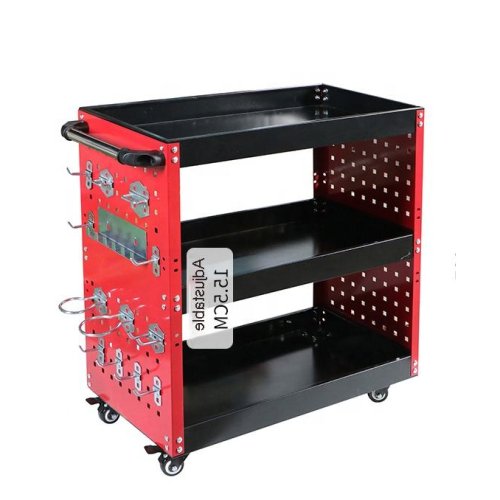 3-Tier Rolling Tool Cart with Pegboard 