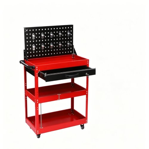 3-Tier Rolling Tool Cart with Drawer & Back Pane