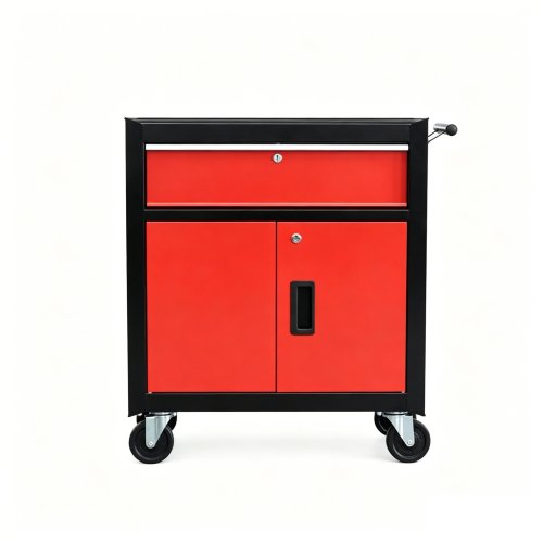 1-Drawer Rolling Tool Trolley with Double Lockable Cabinet Doors